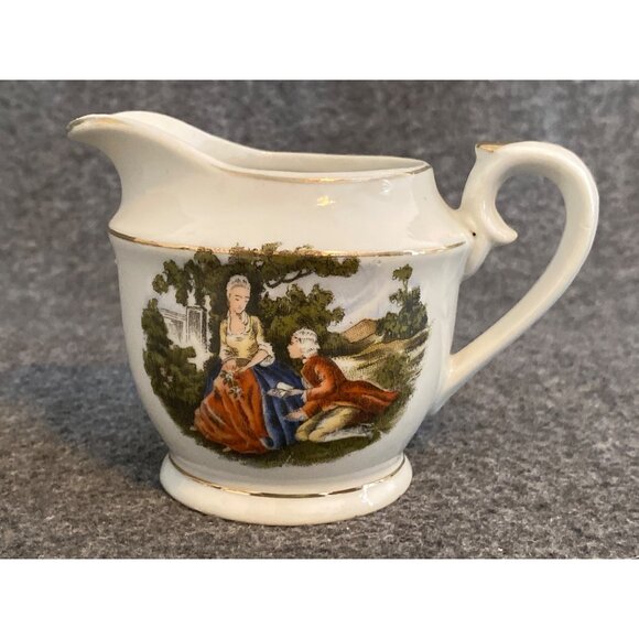 VTG Victorian Fragonard Couple China Cup Saucer Creamer Demitasse Replacement - Picture 2 of 16